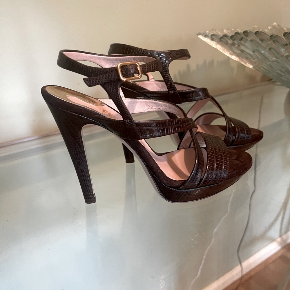Ferragamo Slightly Platform Lizard Print Heel Shoe